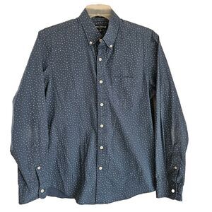 J Crew Merchantile Flex Shirt Mens Medium Slim Fit Blue Numbers Print ButtonUp